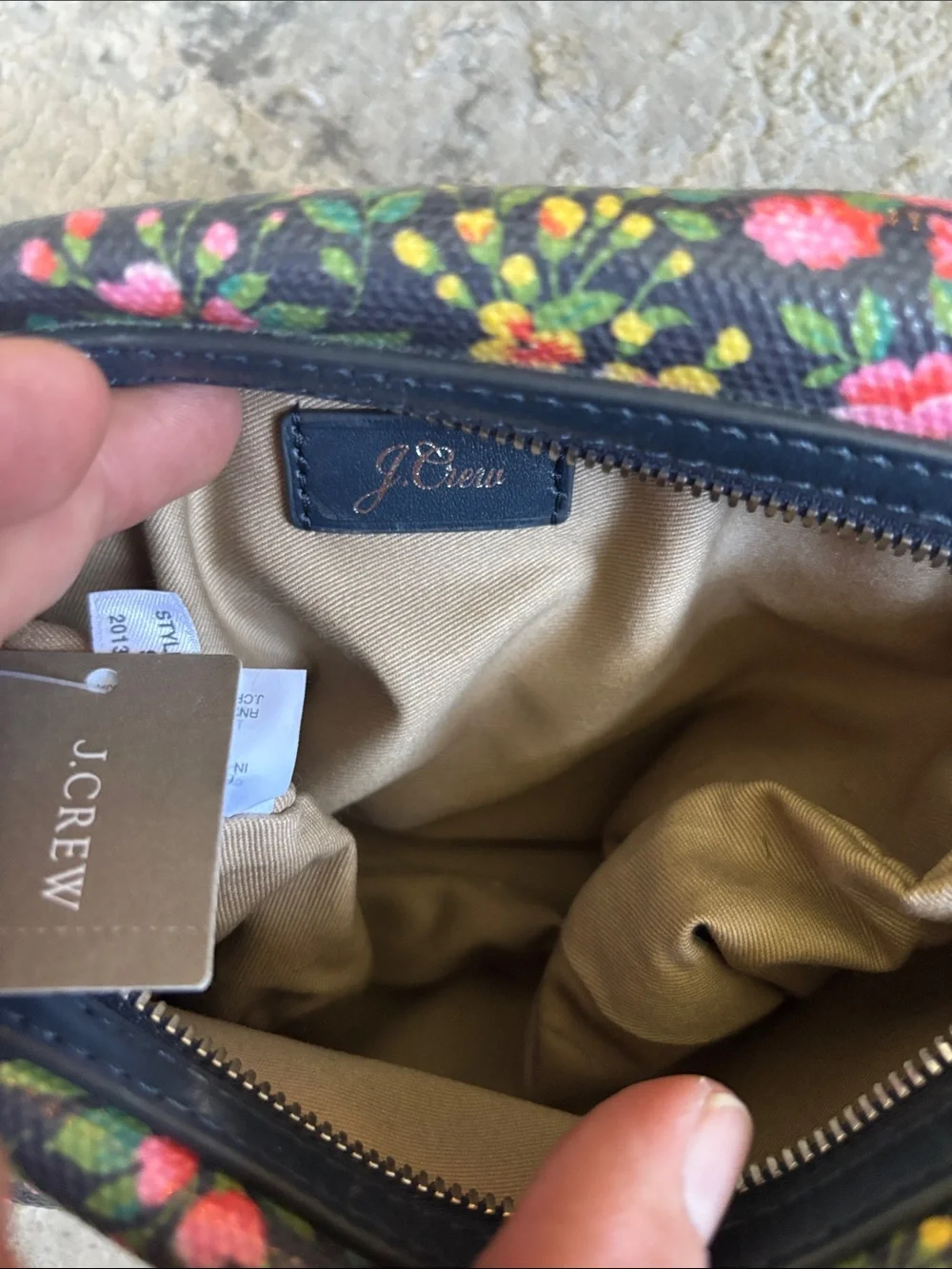 J. Crew Factory Navy Floral Zip Makeup Pouch with Pink & Yellow Blooms